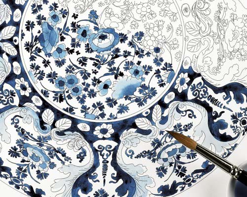 Pepin Artists' Colouring Book- Delft Blue