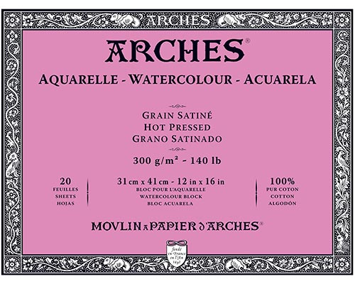 Arches Watercolor Block 12x16, 140lb Hot Press, 20 Sheets