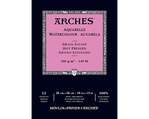 Arches Hot Press Watercolour Pad 140lb. – 12 Sheets – 10 x 14 in