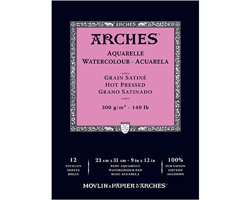 Arches Hot Press Watercolour Pad 140lb.  12 Sheets  9 x 12 in.