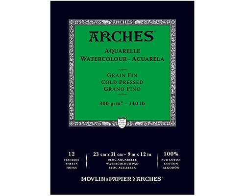 Arches Cold Press Watercolour Pad 140lb.  12 Sheets  9 x 12 in.