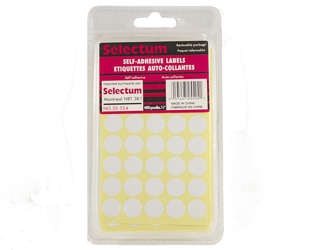 Selectum White Labels 0.5" Round