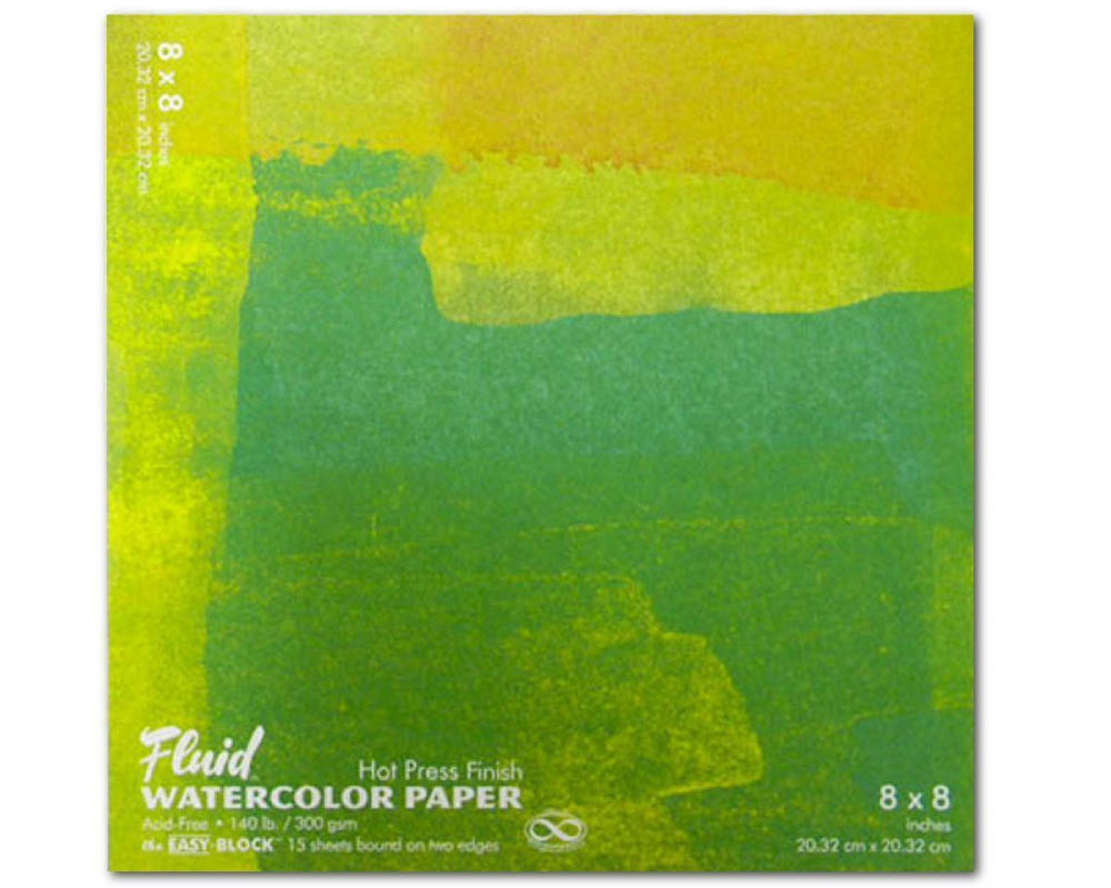 Fluid Watercolour Paper Easy-Block Hot Press 8" x 8"