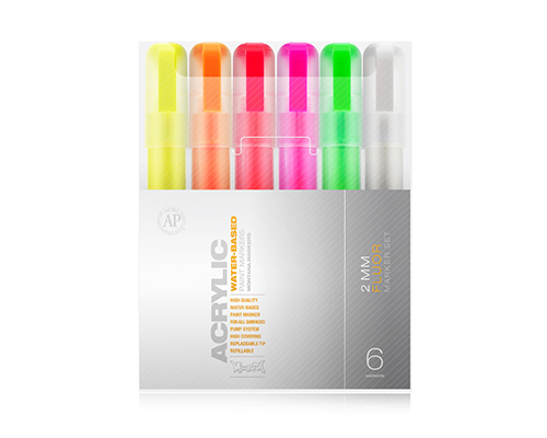 Montana Acrylic Marker Set - 2mm Fine - Fluorescent- Set of 6