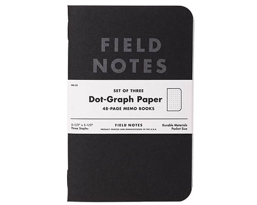 Field Notes Pitch Black Memo - Dot Graph - 48 Pages 3½ x 5½ in. - Set of 3