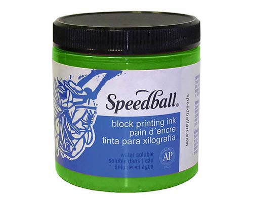Speedball Water-Soluble Block Printing Ink - Fluorescent Lime Green 8oz.