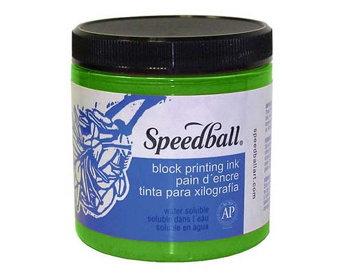 Speedball Water-Soluble Block Printing Ink - Fluorescent Lime Green 8oz.