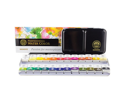 MONGYO 12/24/48 color solid watercolor paint set portable metal box w –  AOOKMIYA