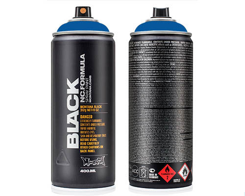 Montana BLACK Spray Paint  400mL Can  Knock Out Blue