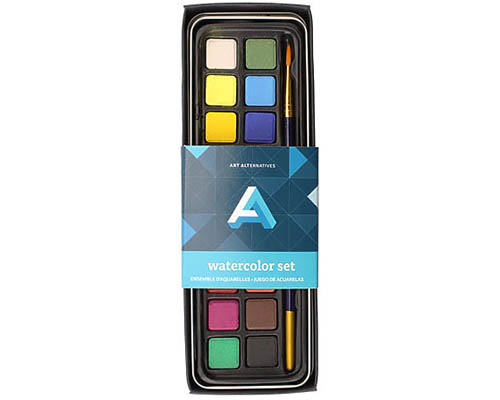 Art Alternatives Watercolour Tin Set  18 Half Pan Colors & Brush