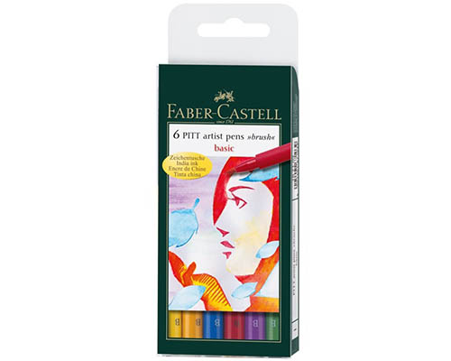 Faber-Castell Pitt Artist Pen Brush  Basic Colours  Set of 6