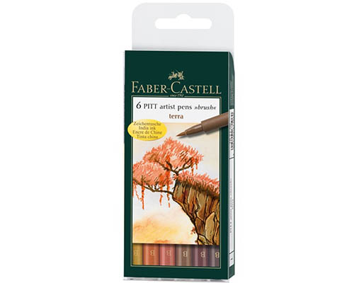Faber-Castell Pitt Artist Pen Brush – Terra – Set of 6