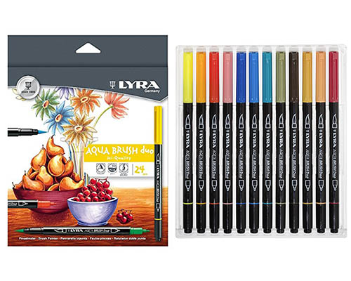 Lyra Aqua Brush Duo Brush Markers - Set of 12 Water-Based Brush Pens for  Artists of All Ages - Dual Tip Markers for Fine Details and Wide Strokes 