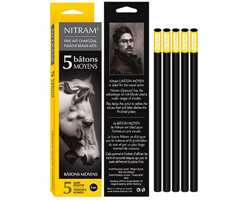 Nitram Fine Art Charcoal 8mm Soft Round Box of 5