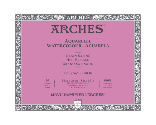Arches Watercolour Block - Hot Press - White - 140lb - 8"x10"