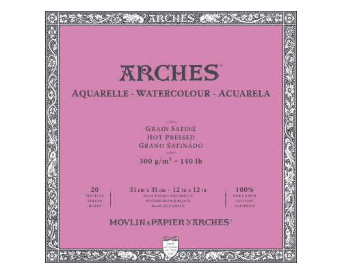 Arches Watercolour Block - Hot Press - White - 140lb - 12"x12"