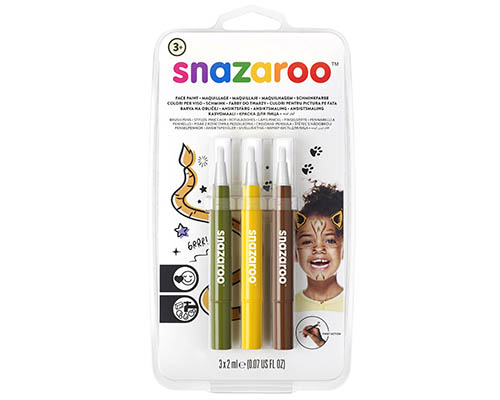 Snazaroo Face Paint Brush Pen Jungle Pack  3 Pens
