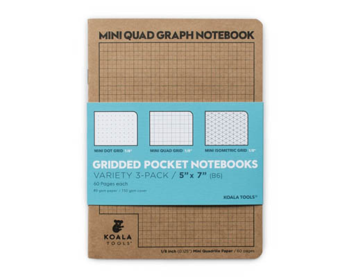 Koala Tools  Mini Gridded Pocket Notebooks (Variety 3-pack) 5 x 7 in/