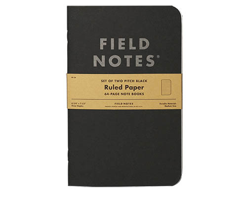 Field Notes Pitch Black Notebook  2-Pack  Lined  4¾  x 7½ in.