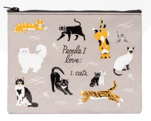 Blue Q Zipper Purse  I Love Cats