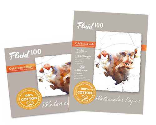 Fluid 100 Watercolor Paper Block, 10 Sheets, 300lb, Cold Press, 9 x 12