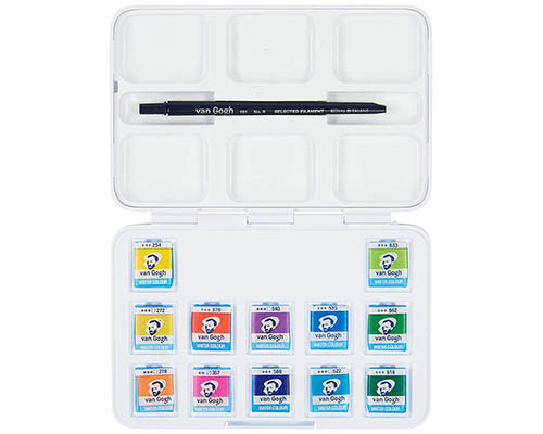 Van Gogh Watercolour Pocket Box  12 Pan Set + Brush  Vibrant Colours