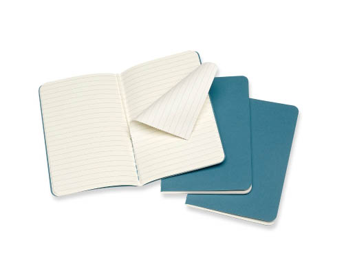 Moleskine Cahier Journal  Brisk Blue  Ruled Layout  Set of 3  Pocket 3.5 x 5.5 in.