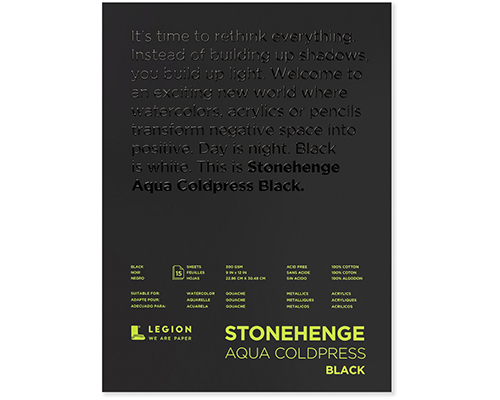 Legion Stonehenge Aqua Coldpress Pad - Black  300gsm.   9 x 12 in.