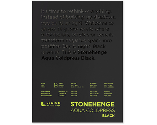 Legion Stonehenge Aqua Coldpress Pad - Black  300gsm.   9 x 12 in.