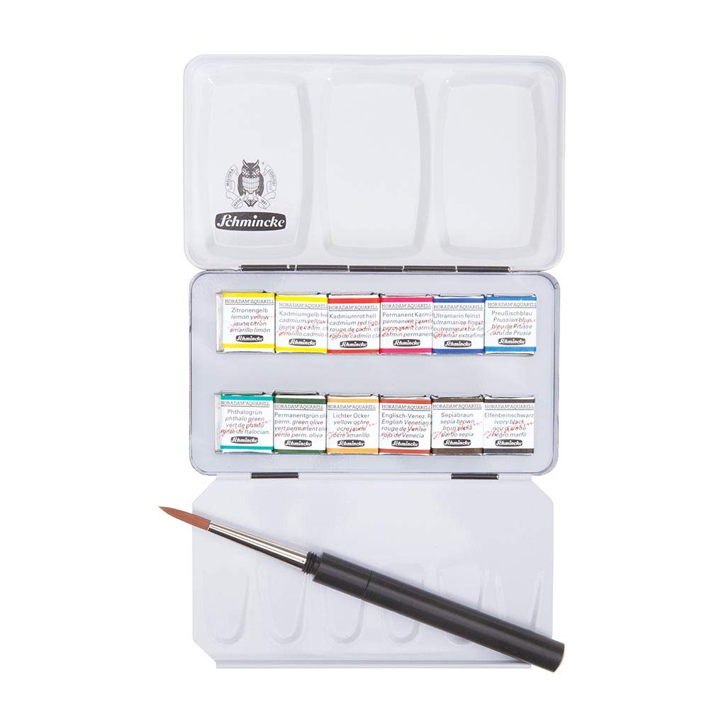 Schmincke Akademie 12 Pan Watercolour Set with Brush