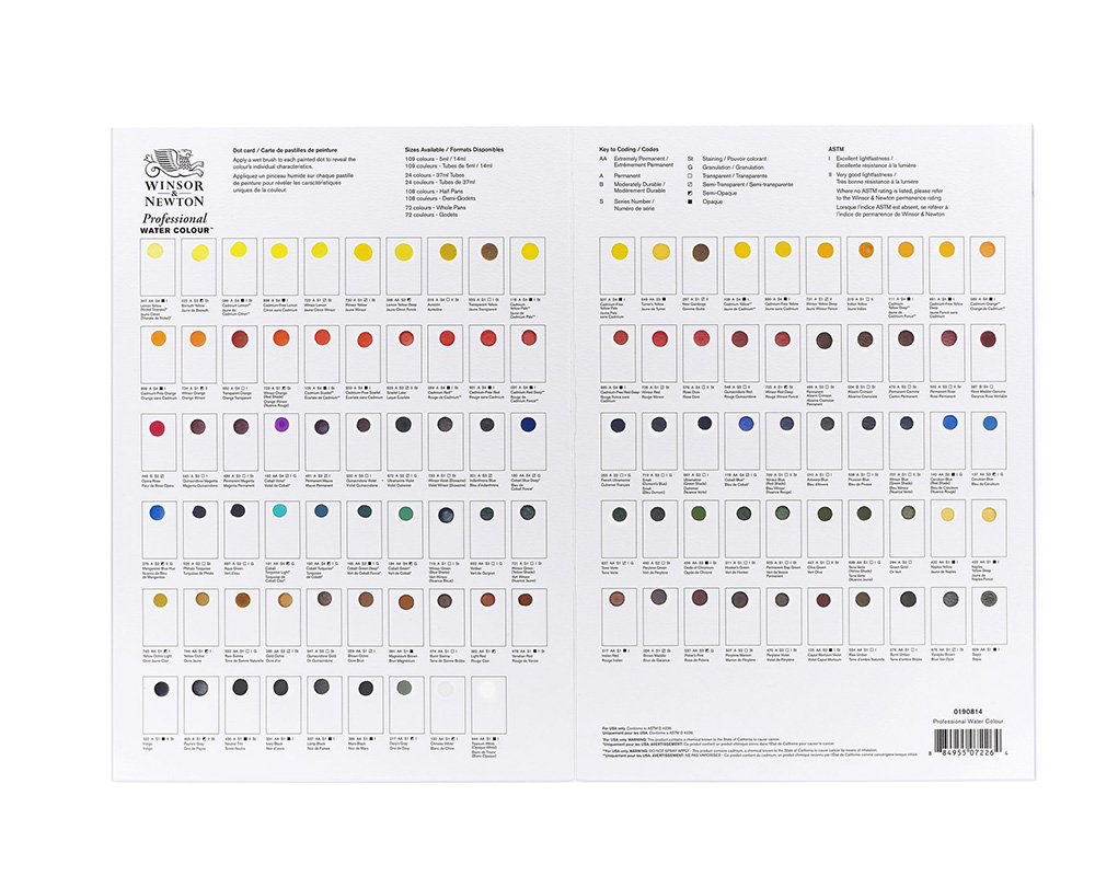 Winsor & Newton Professional Watercolour Dot Card - Full Range