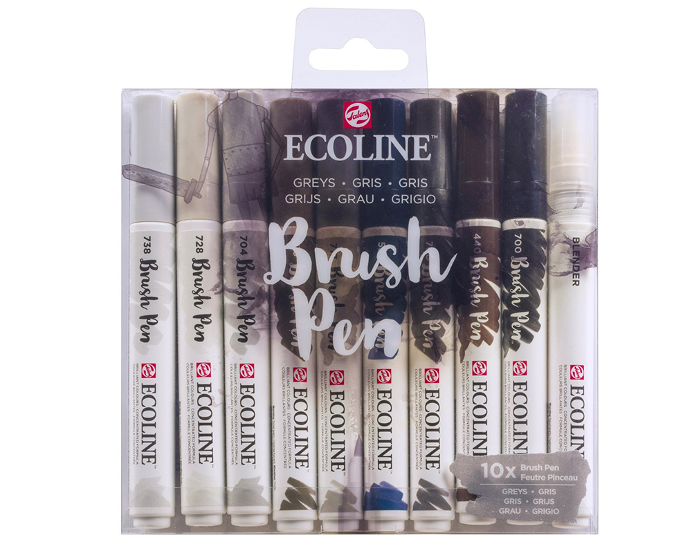 Talens Ecoline Brush Pens - Set of 10 - Greys