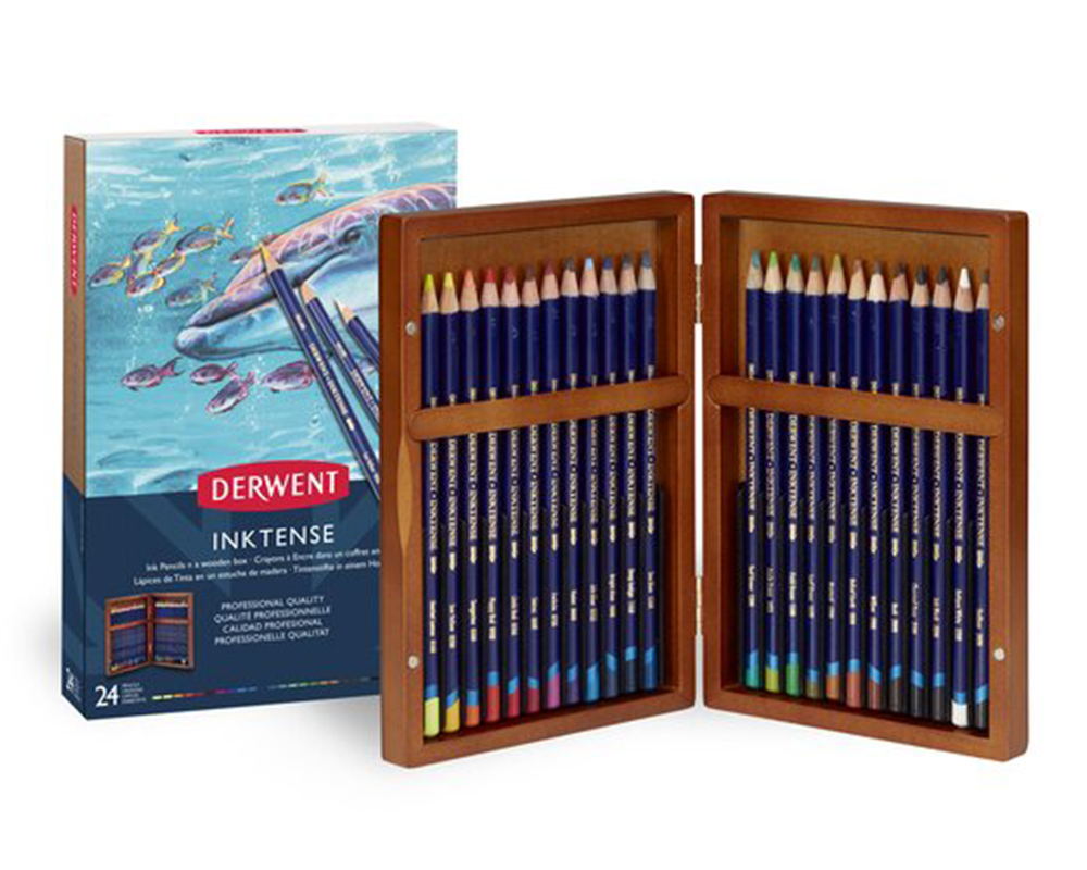 Derwent Inktense Pencils Wooden Box Set of 24