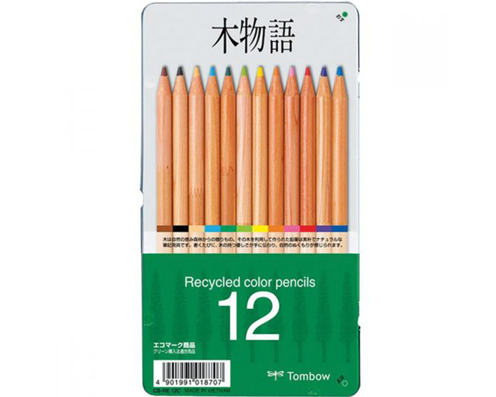 Tombow Recycled Wood Coloured Pencils - Tin Set of 12