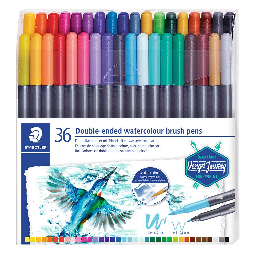 Staedtler Dual Tip Watercolour Brush Pens, 36 Pack