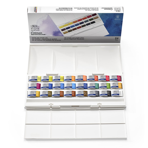  Winsor & Newton Cotman Watercolor Paint Set, 12 Colors, 8ml  (0.27-oz) Tubes, Blue,Ivory,White