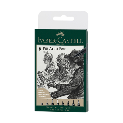 Faber-Castell Pitt Artist Pen - Black - Wallet Set of 8 Fineliners