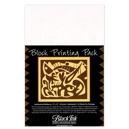 Black Ink Thai Mulberry Block Printing Paper - Pack of 25 sheets