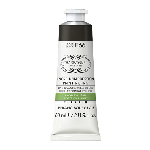 Charbonnel Water Washable Printing Ink  Black F66  60ml