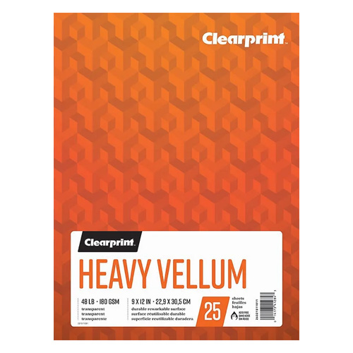 Clearprint Heavy Vellum Pad - 48lb - 9" x 12" - 25 sheets