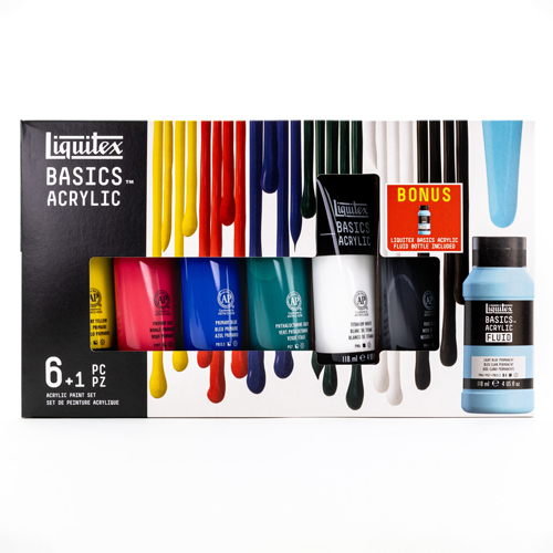 Liquitex Basics Acrylics - Set of 6 + 1 BONUS Acrylic Fluid