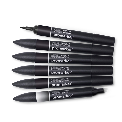 Winsor & Newton Promarker Set of 6 - Blacks + Blender