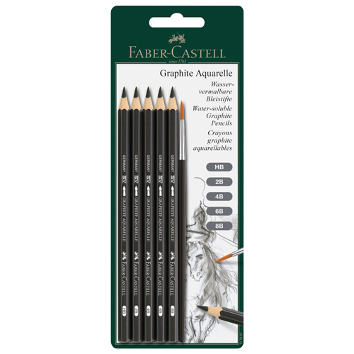 Faber-Castell Watersoluble Graphite Pencil Set of 5 + Brush