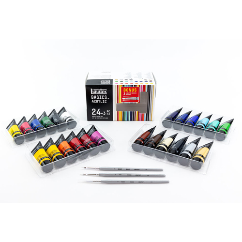 Liquitex Basics Acrylic Paints - Set of 24 + 3 brushes