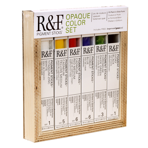 R&F Opaque Color Pigment Stick Set  38mL  6 Sticks + 1 Ampersand Gessobord