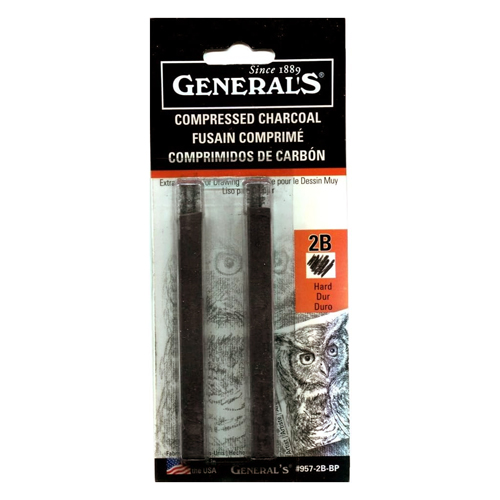 Generals Compressed Charcoal - 2B Hard, 2-pack