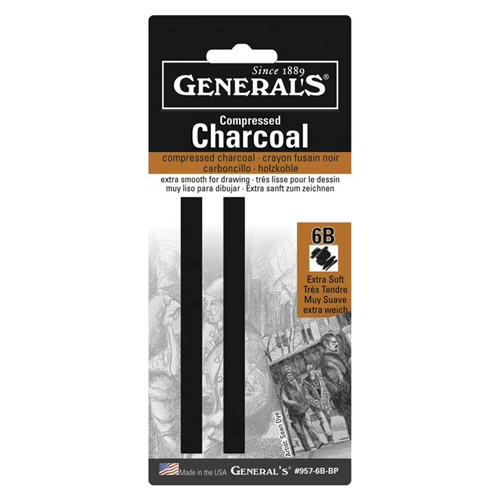 Generals Compressed Charcoal - 6B Soft, 2-pack