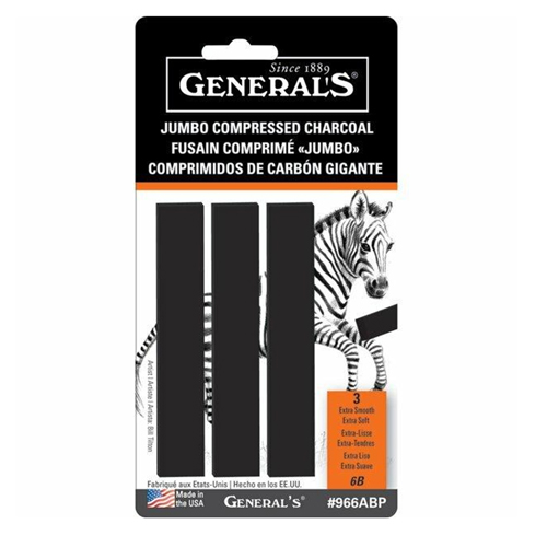 Generals Large Compressed Charcoal - 6B, 3-pack