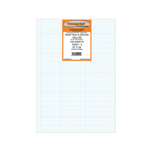 Clearprint 1000H Design Vellum Sheet - 4" x 4" Grid - 18" x 24"