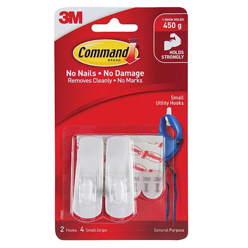 3M Command Small Utility Hooks, White, 2-pack